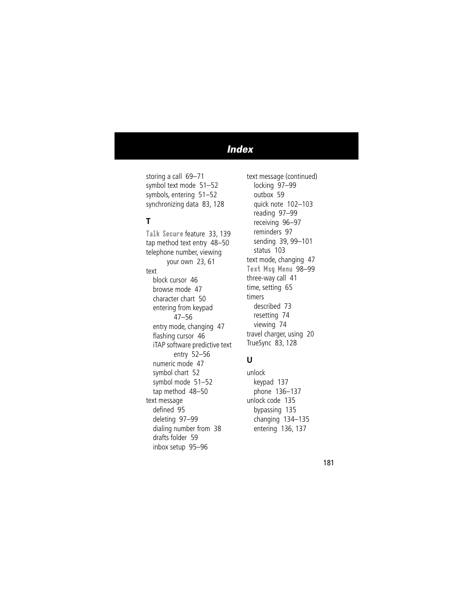 Index | Motorola 60t User Manual | Page 183 / 192