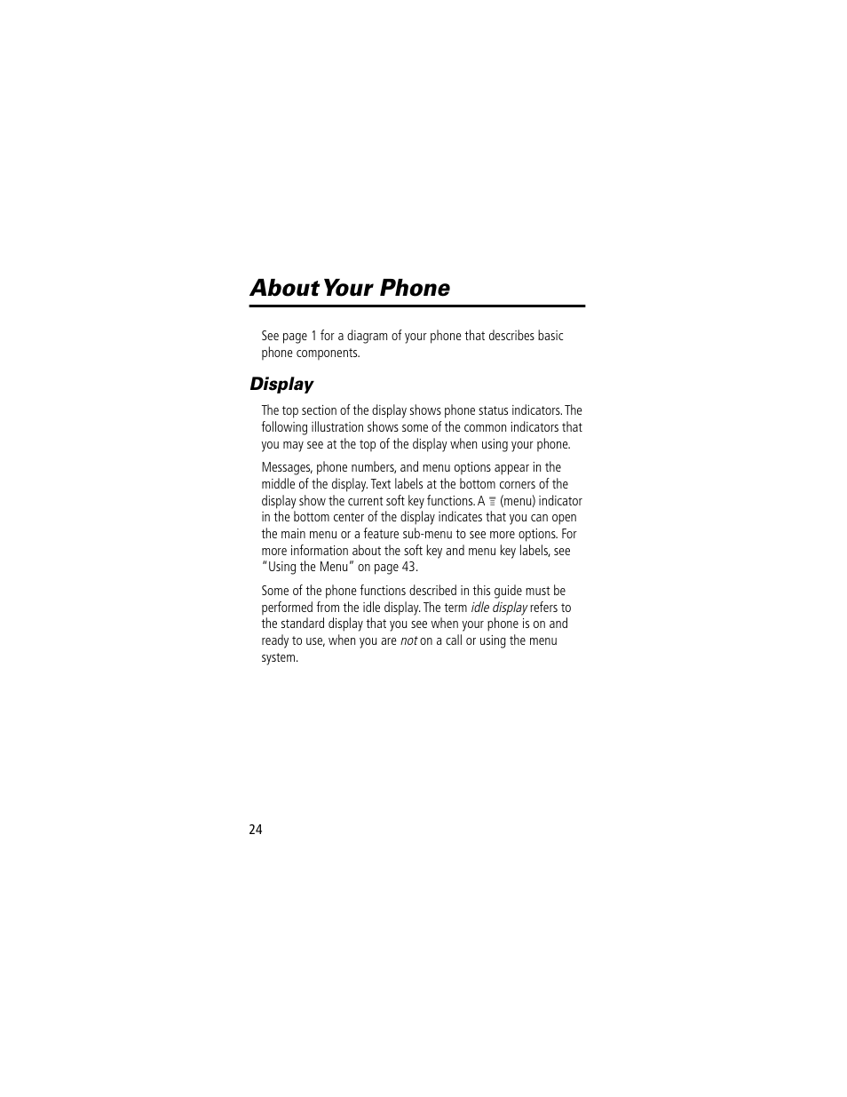 About your phone, Display | Motorola 60t User Manual | Page 26 / 192