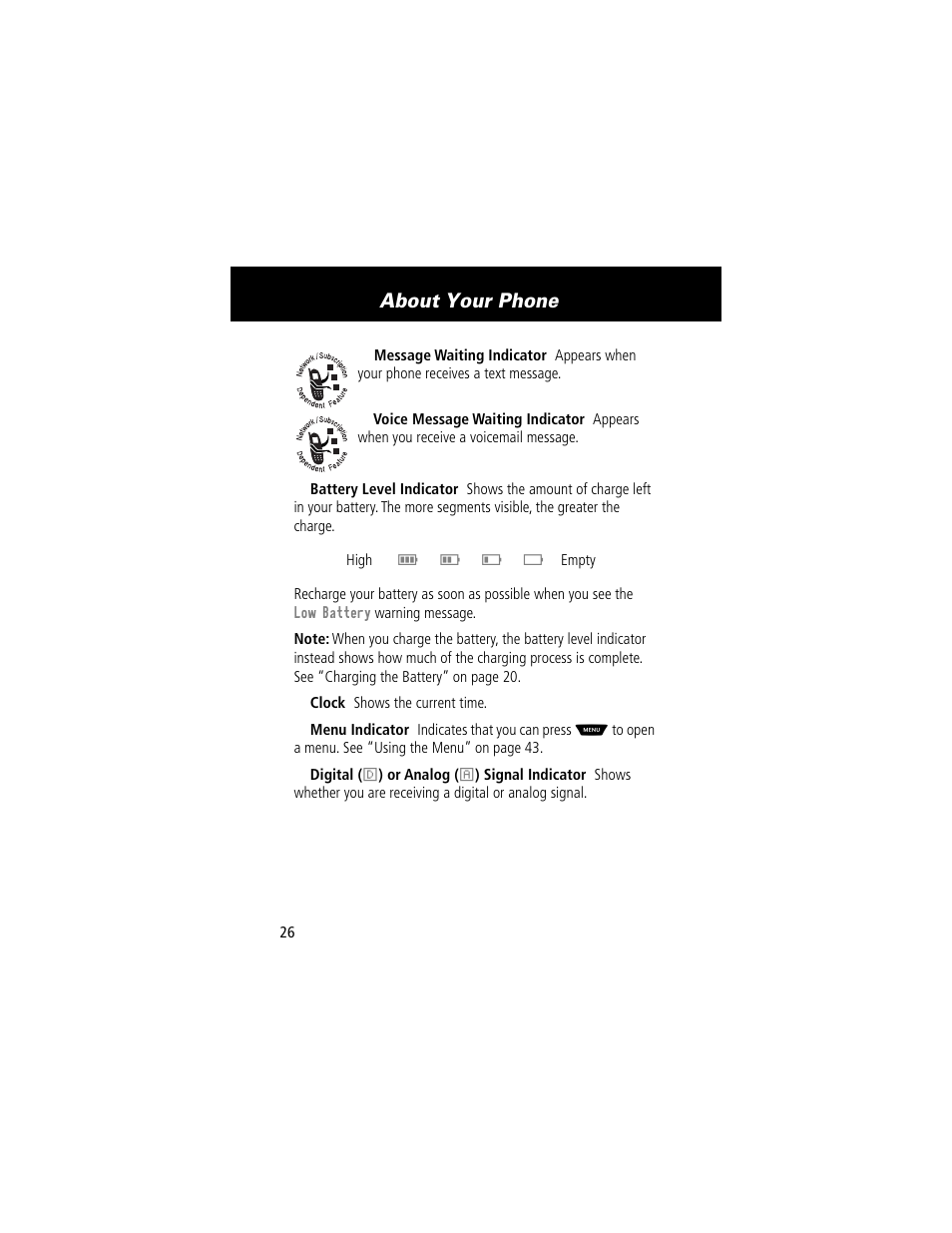 About your phone | Motorola 60t User Manual | Page 28 / 192