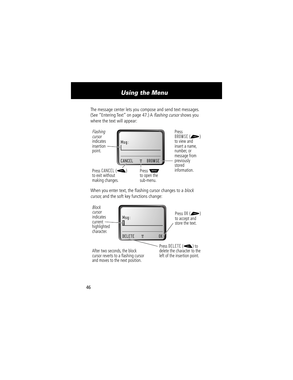 Using the menu | Motorola 60t User Manual | Page 48 / 192