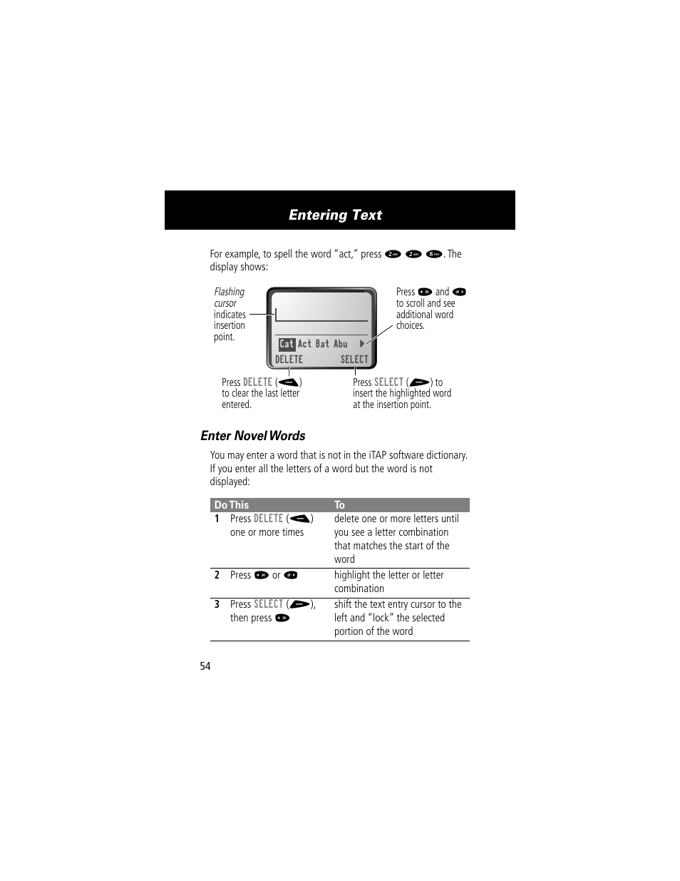 Entering text, Enter novel words | Motorola 60t User Manual | Page 56 / 192