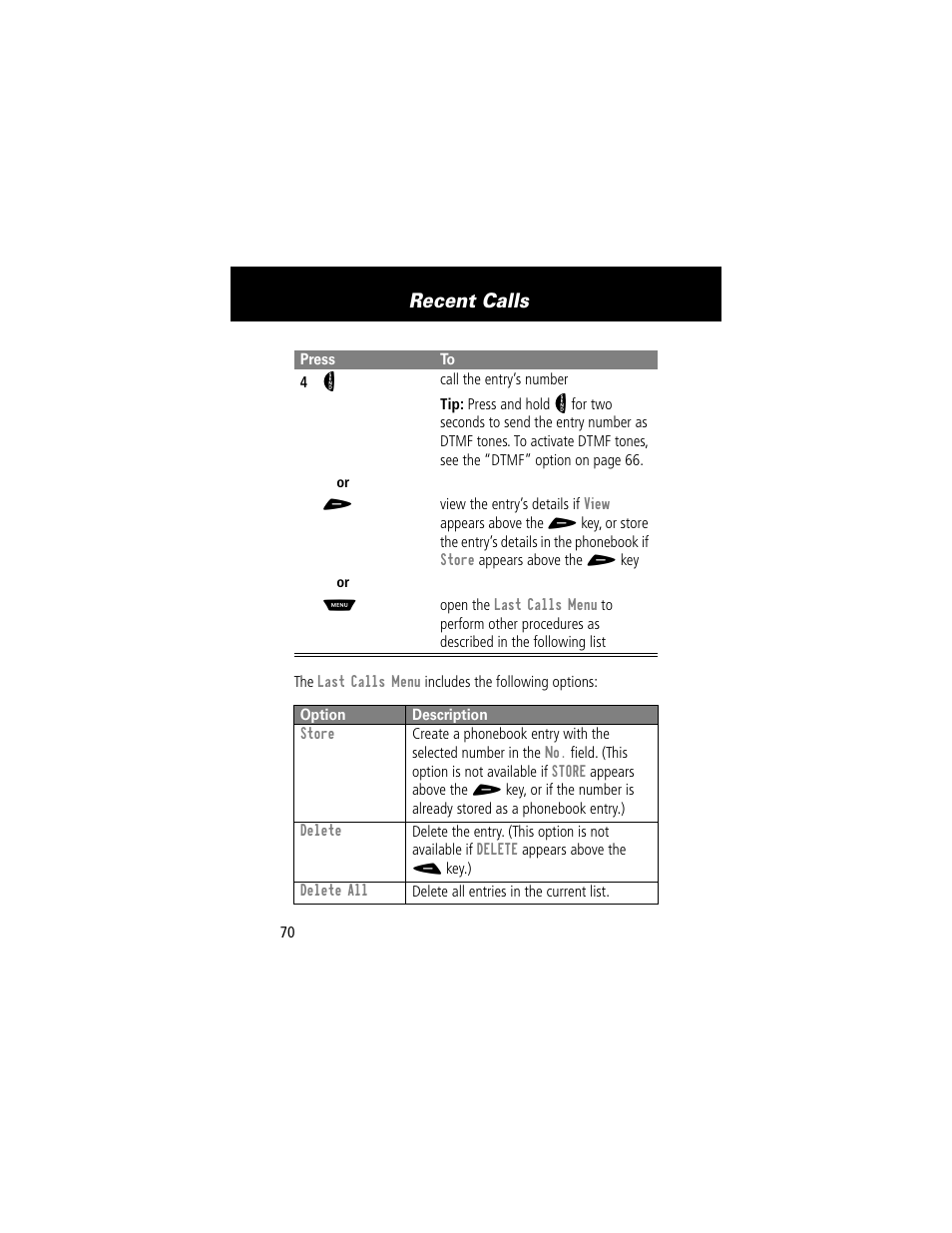 Recent calls | Motorola 60t User Manual | Page 72 / 192