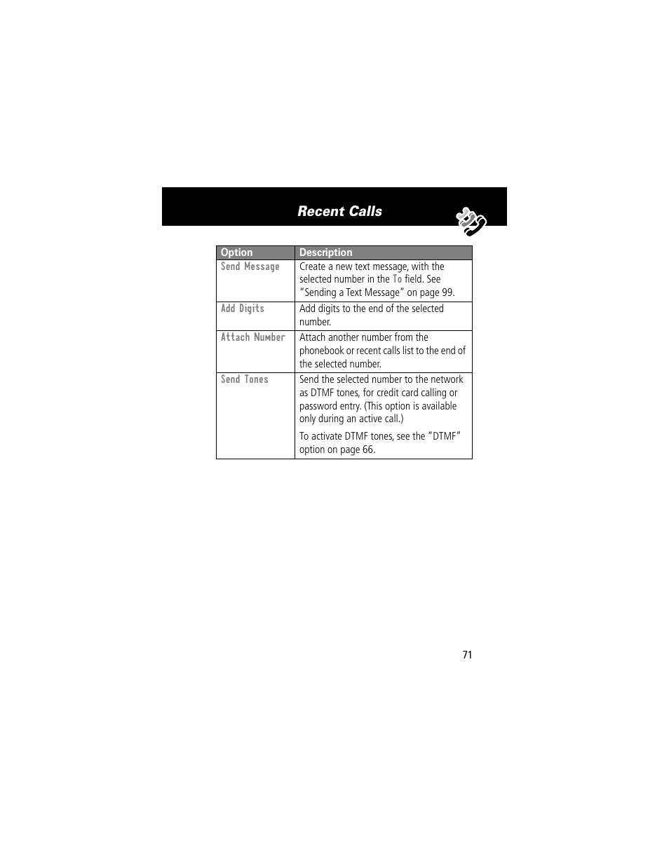 Recent calls | Motorola 60t User Manual | Page 73 / 192