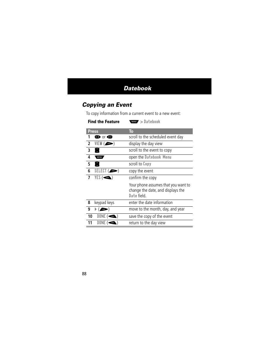 Copying an event, Datebook | Motorola 60t User Manual | Page 90 / 192