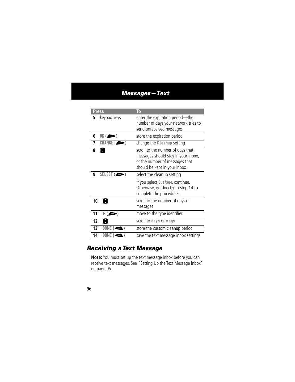 Receiving a text message, Messages—text | Motorola 60t User Manual | Page 98 / 192