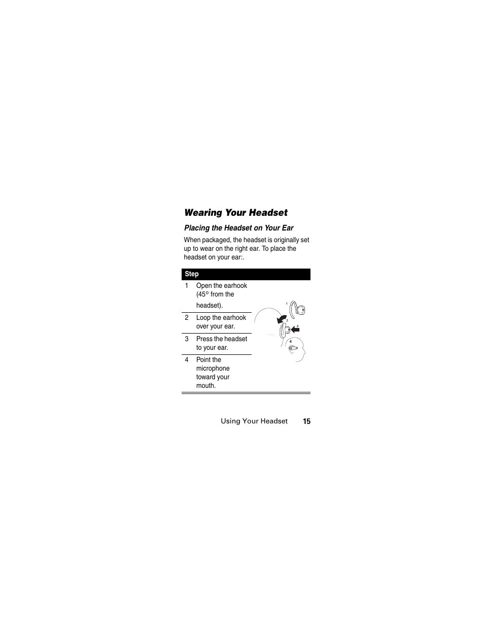 Wearing your headset | Motorola MOTOMANUAL HS805 User Manual | Page 17 / 90