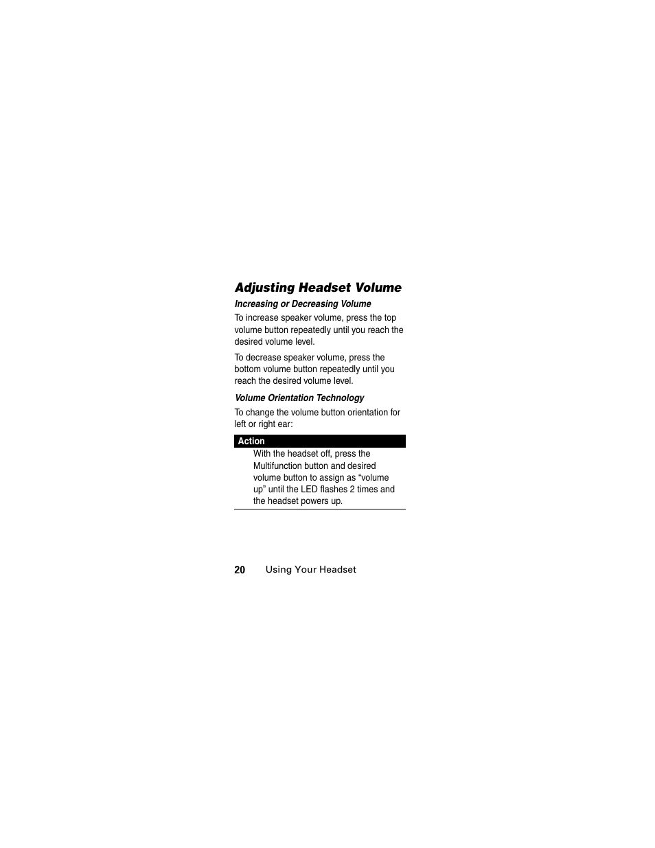 Adjusting headset volume | Motorola MOTOMANUAL HS805 User Manual | Page 22 / 90