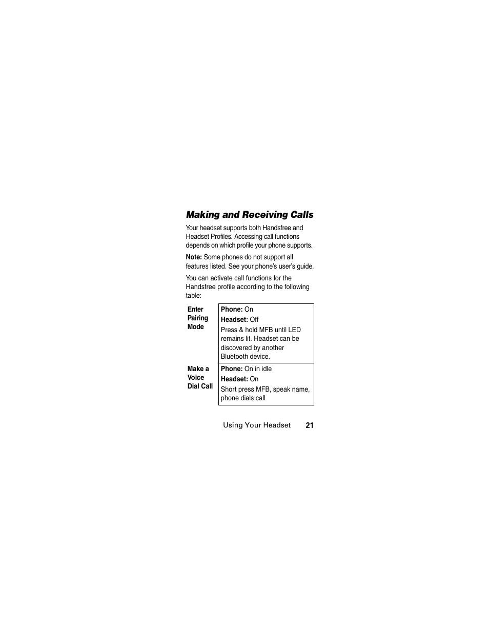 Making and receiving calls | Motorola MOTOMANUAL HS805 User Manual | Page 23 / 90