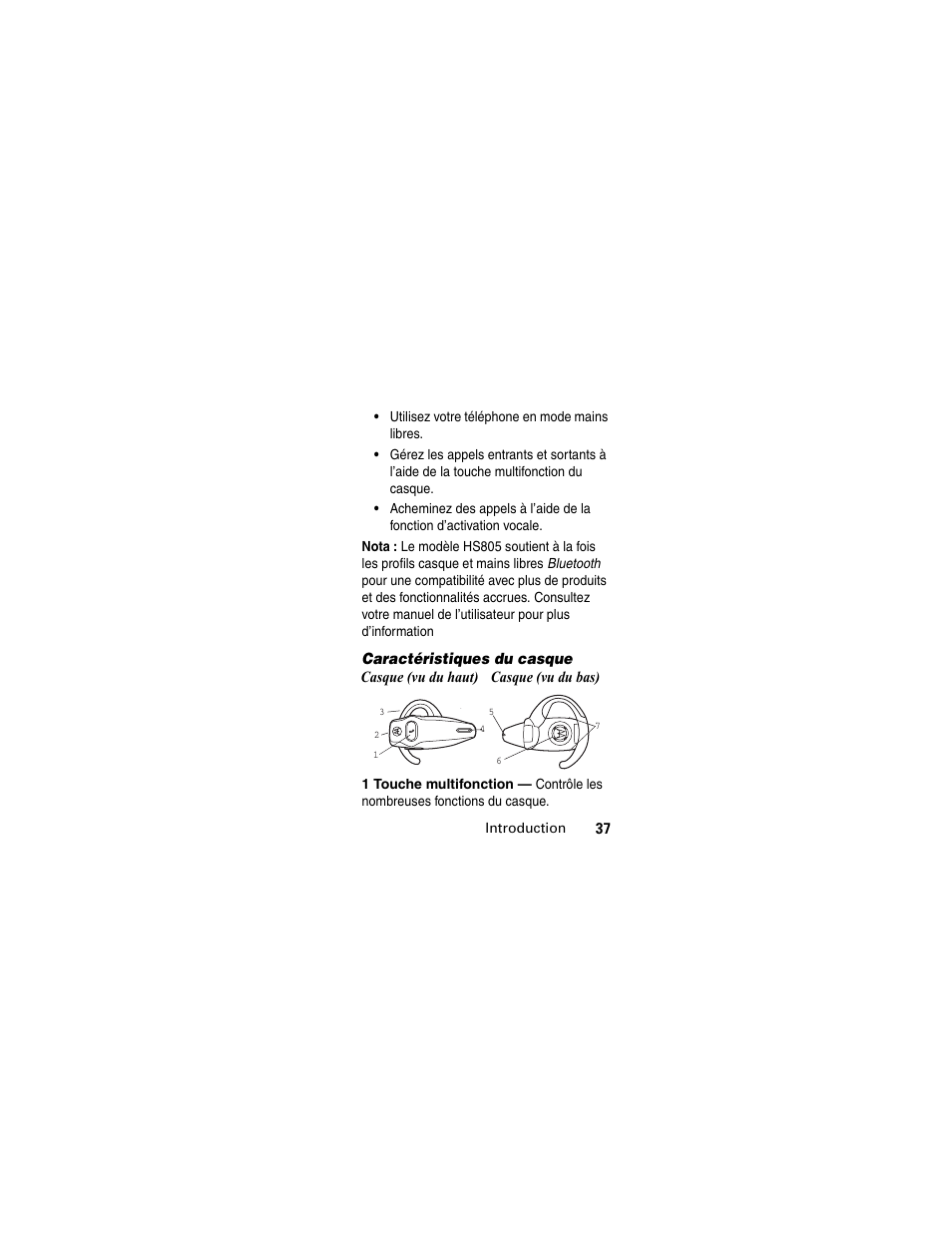 Caractéristiques du casque | Motorola MOTOMANUAL HS805 User Manual | Page 39 / 90