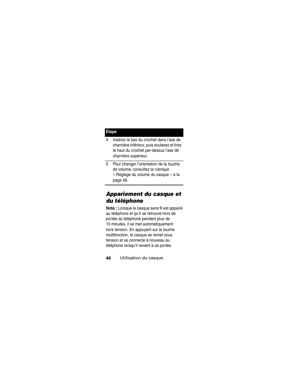 Appariement du casque et du téléphone | Motorola MOTOMANUAL HS805 User Manual | Page 46 / 90