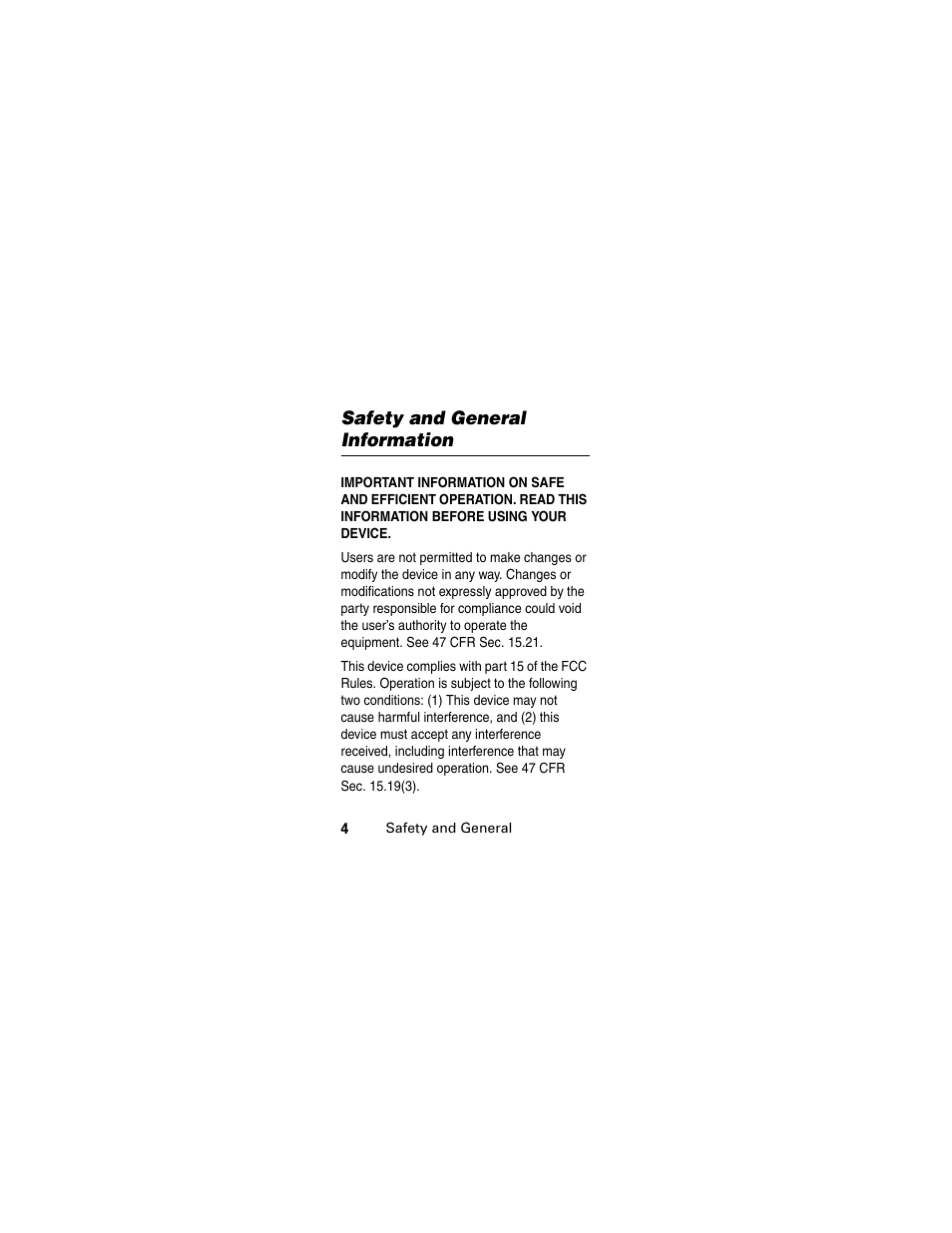 Safety and general information | Motorola MOTOMANUAL HS805 User Manual | Page 6 / 90