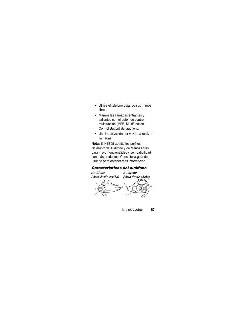 Características del audífono | Motorola MOTOMANUAL HS805 User Manual | Page 69 / 90