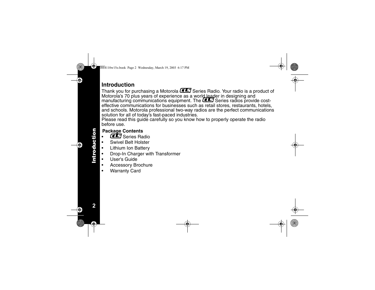 Introduction | Motorola CLS SERIES CLS1410 User Manual | Page 4 / 60