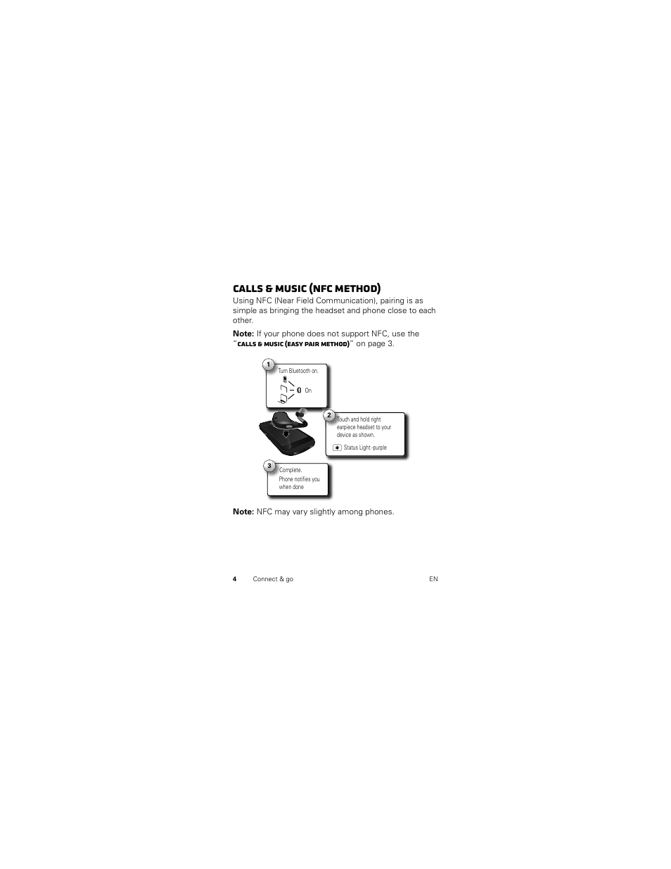 Calls & music (nfc method) | Motorola SF700 User Manual | Page 6 / 26