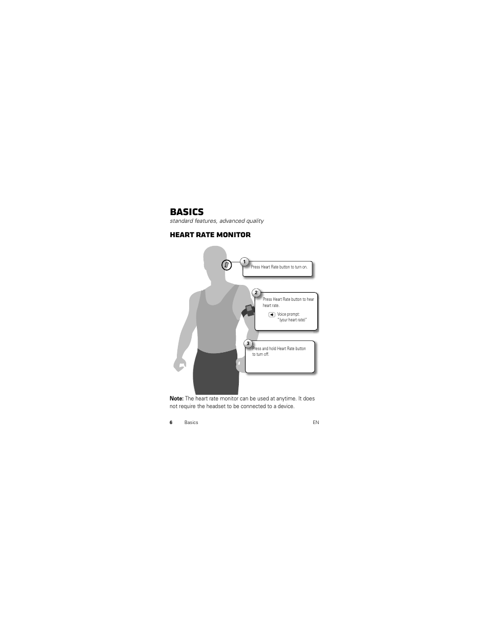 Basics, Heart rate monitor | Motorola SF700 User Manual | Page 8 / 26