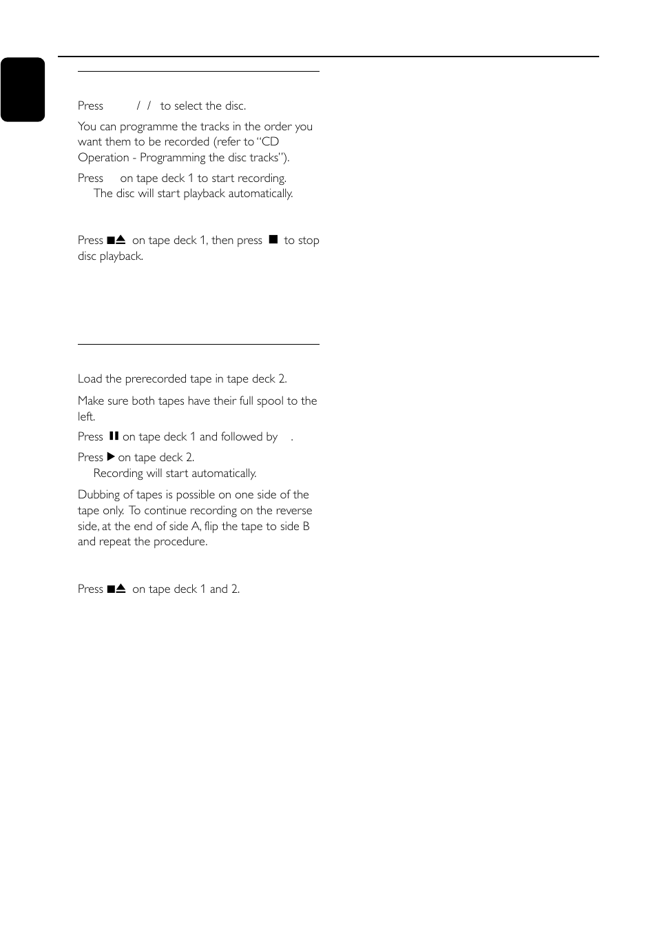 Tape operation / recording | Motorola FW-C155 User Manual | Page 22 / 27