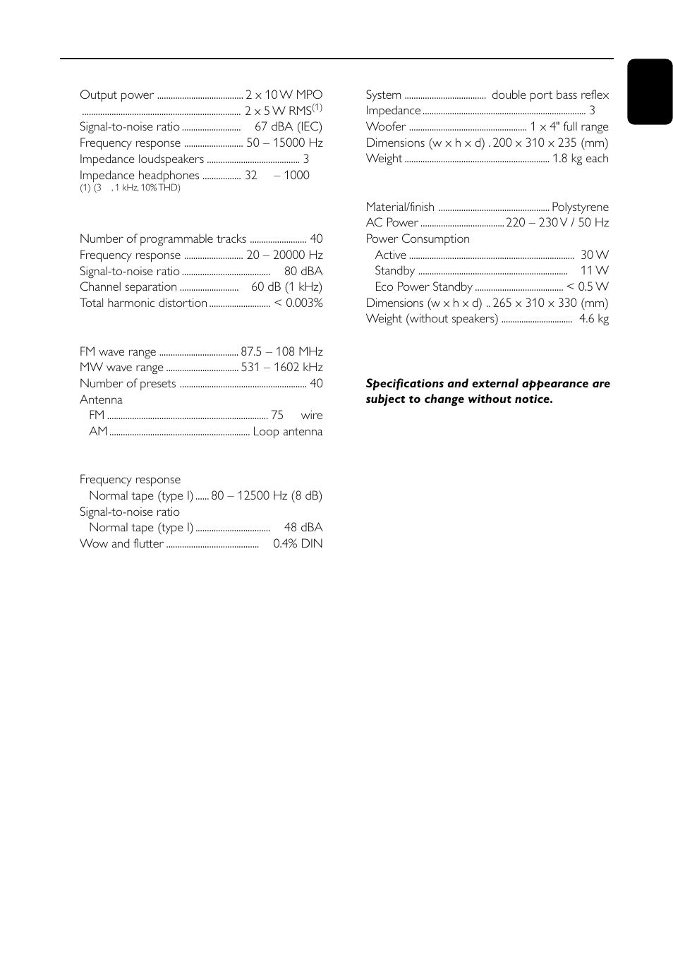 Specifications | Motorola FW-C155 User Manual | Page 25 / 27