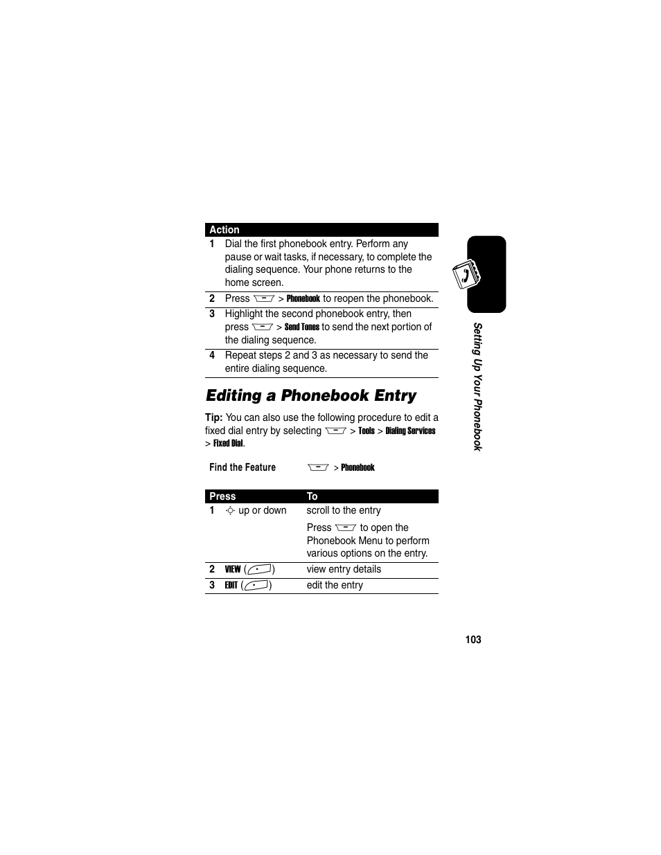 Editing a phonebook entry | Motorola A845 User Manual | Page 105 / 234