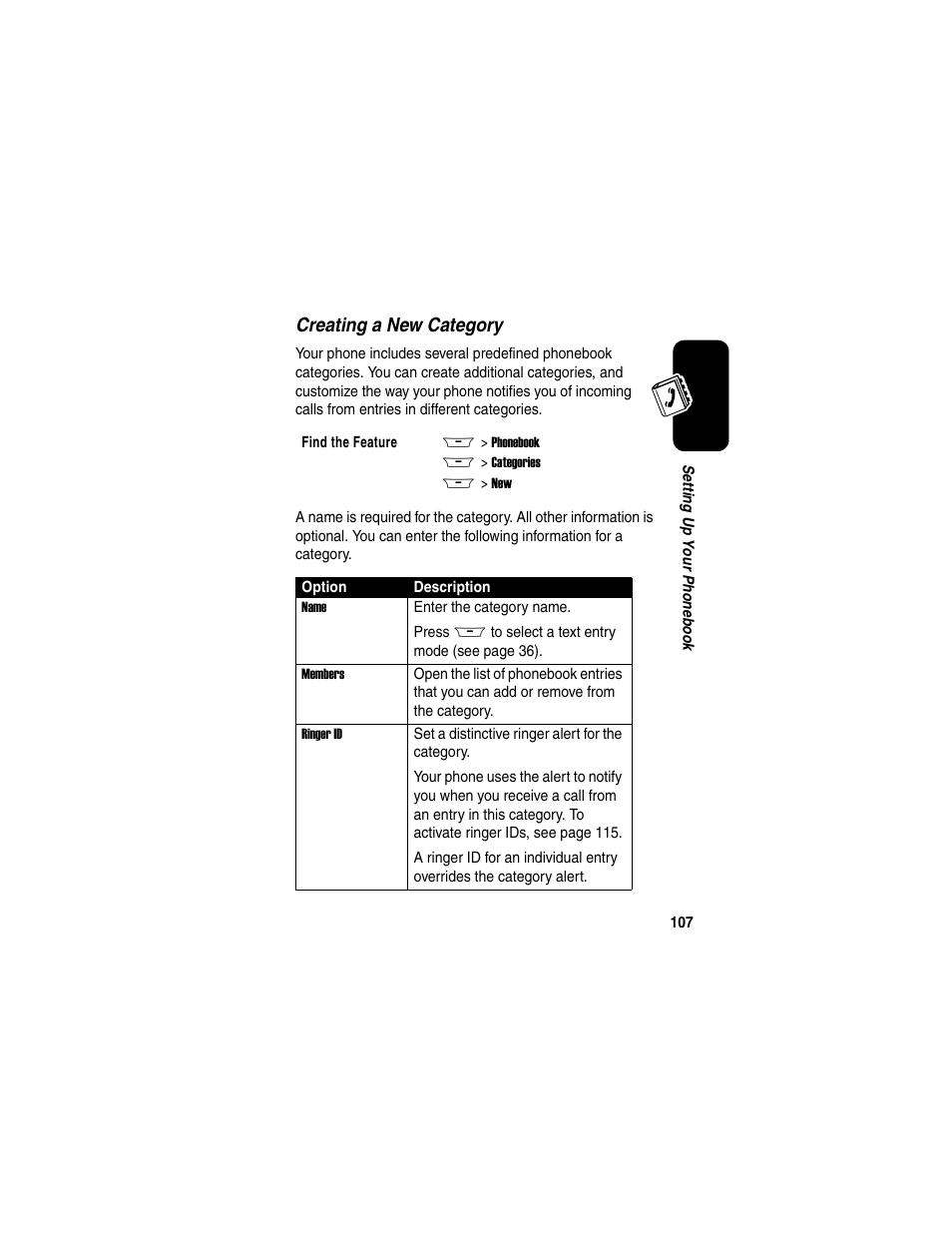 Creating a new category | Motorola A845 User Manual | Page 109 / 234