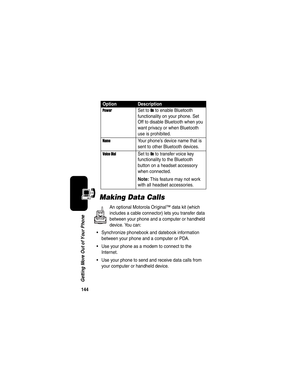 Making data calls | Motorola A845 User Manual | Page 146 / 234