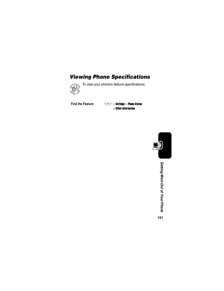 Viewing phone specifications | Motorola A845 User Manual | Page 153 / 234