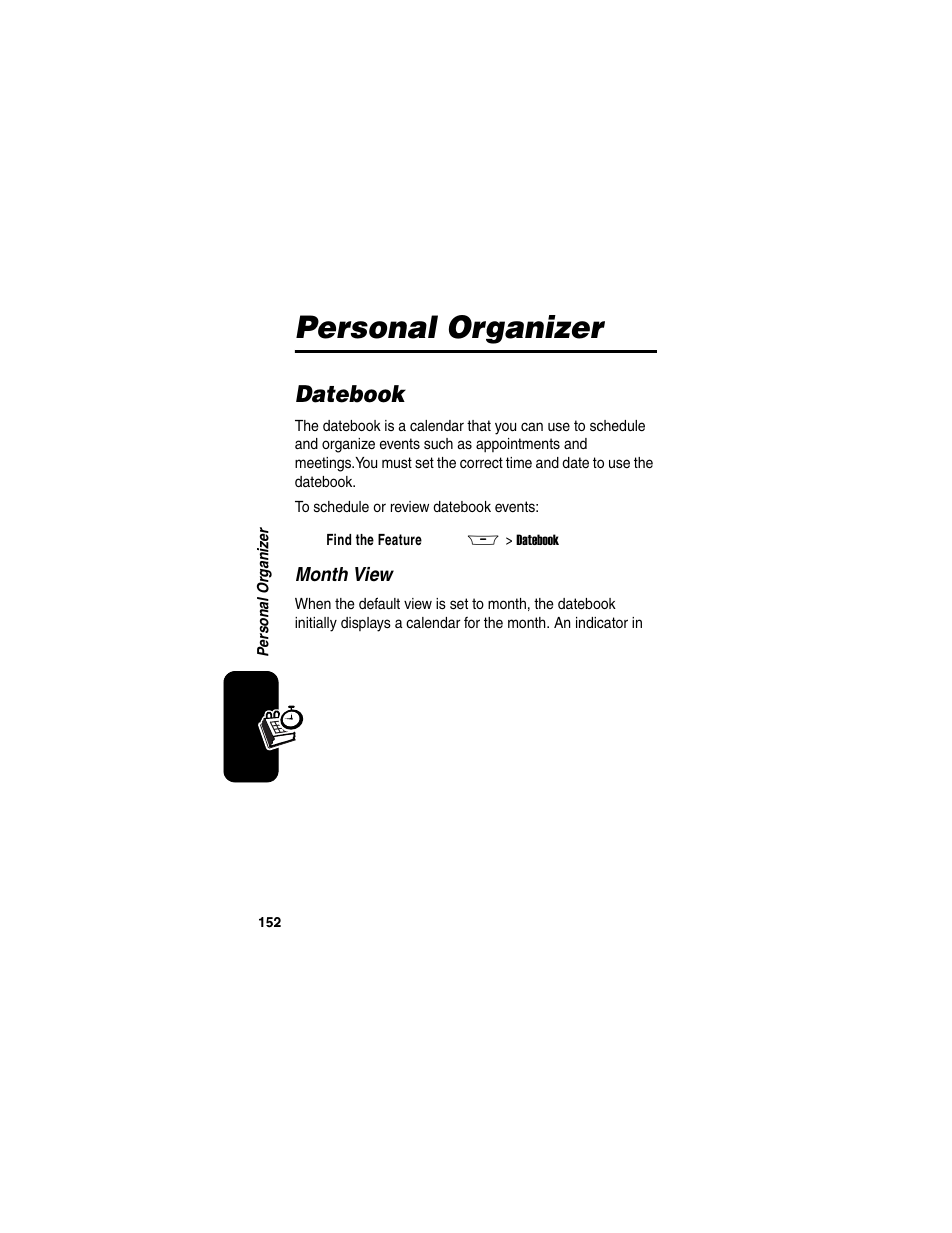 Personal organizer, Datebook | Motorola A845 User Manual | Page 154 / 234