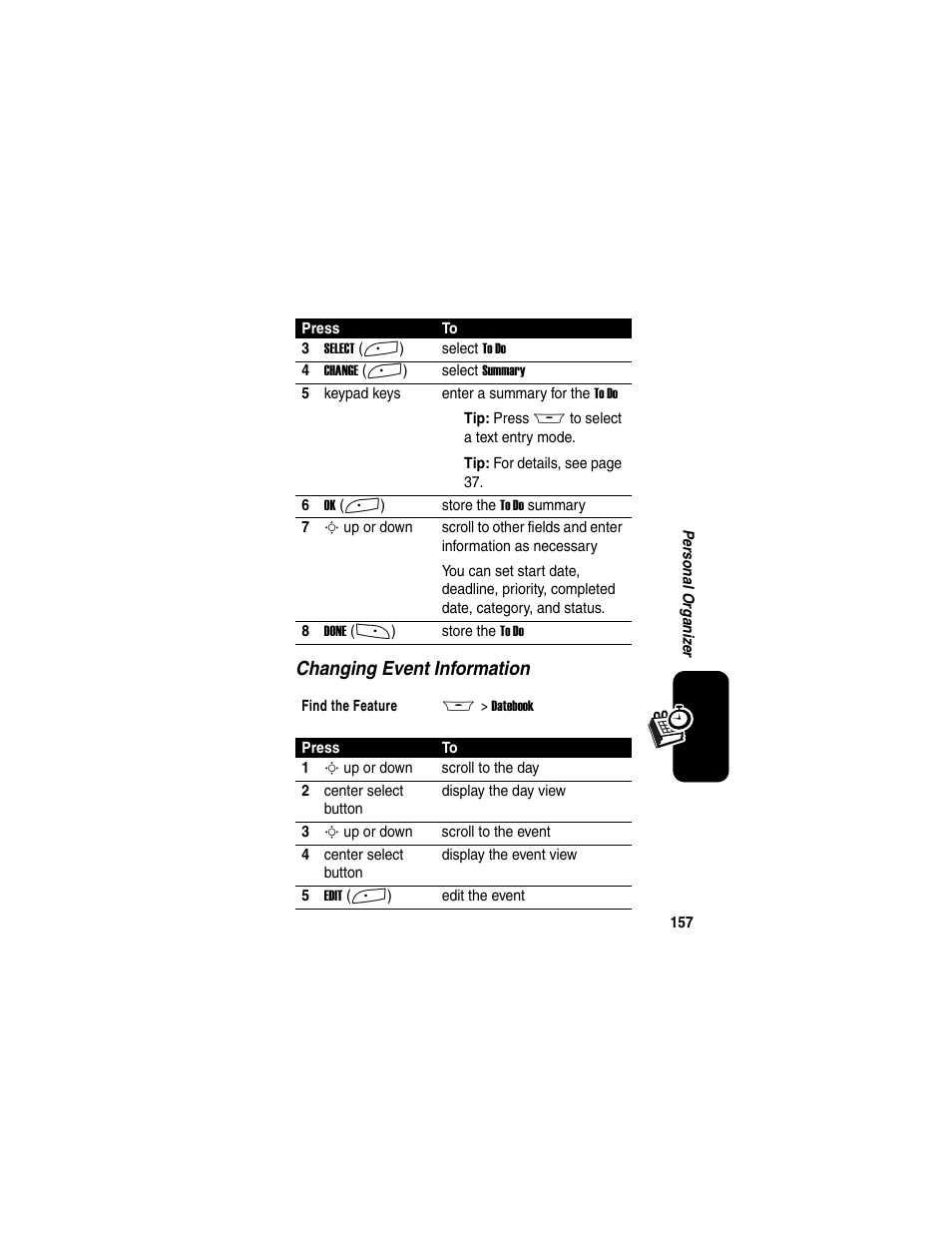 Changing event information | Motorola A845 User Manual | Page 159 / 234