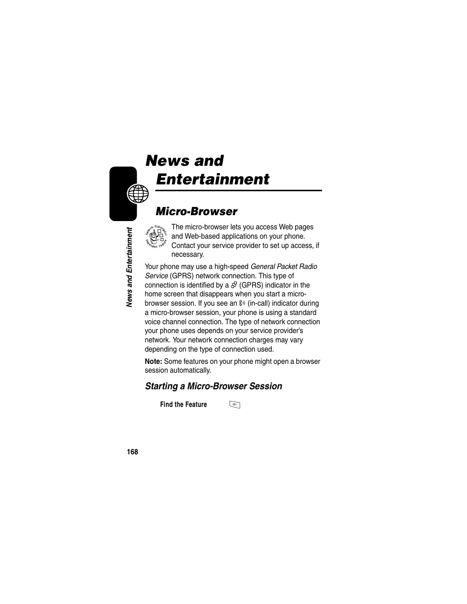 News and entertainment, Micro-browser | Motorola A845 User Manual | Page 170 / 234