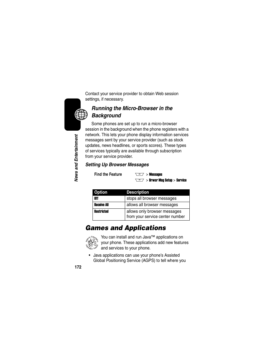 Games and applications, Running the micro-browser in the background | Motorola A845 User Manual | Page 174 / 234