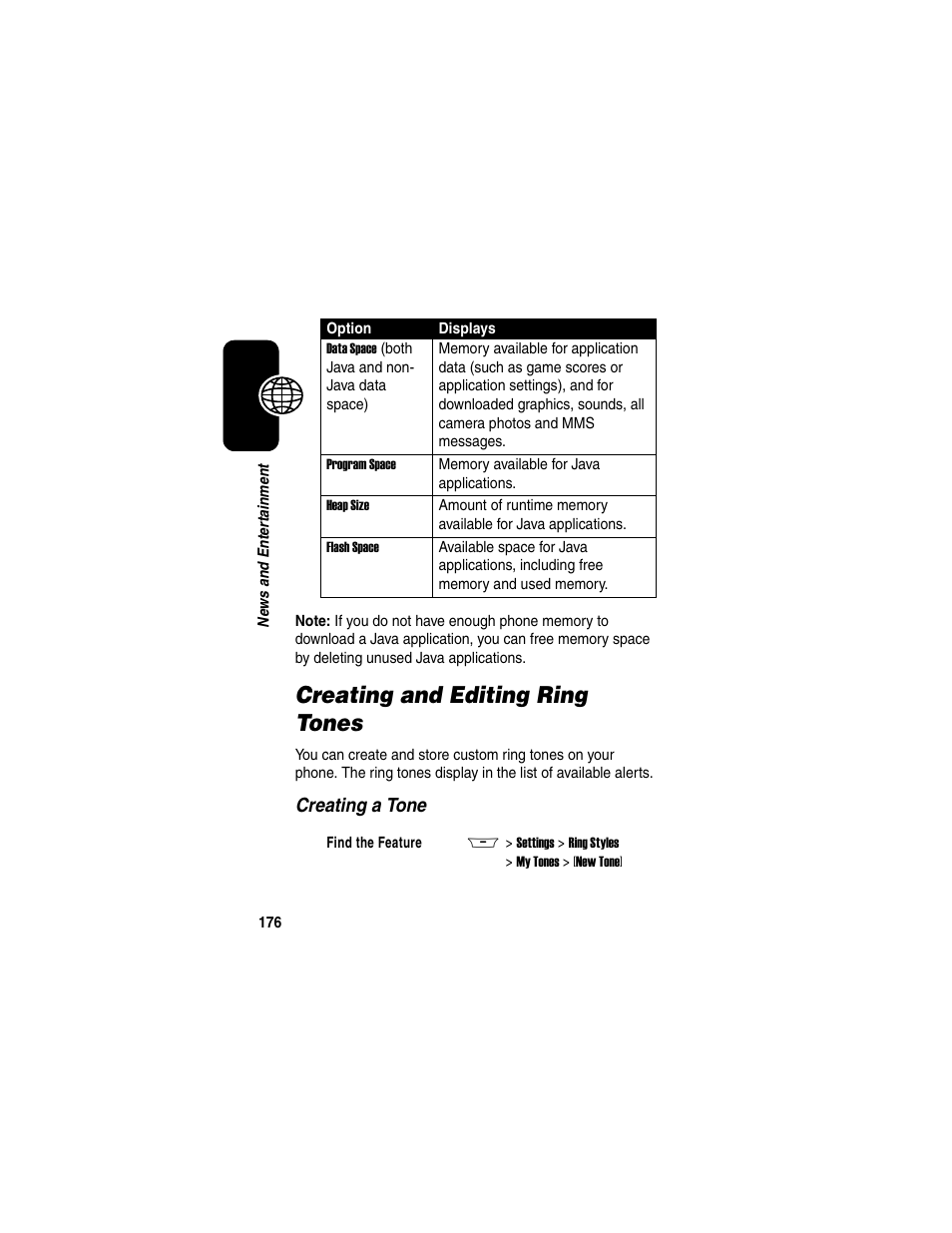 Creating and editing ring tones, Creating a tone | Motorola A845 User Manual | Page 178 / 234