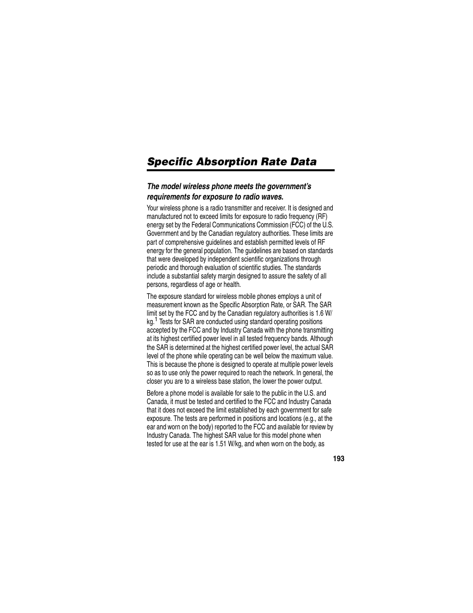 Specific absorption rate data | Motorola A845 User Manual | Page 195 / 234