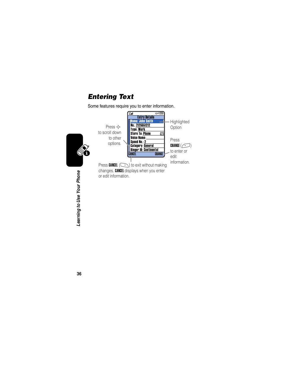 Entering text | Motorola A845 User Manual | Page 38 / 234