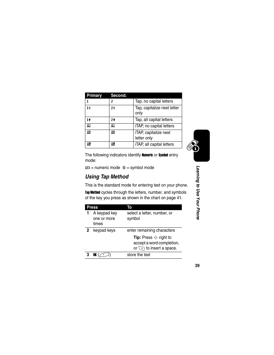 Using tap method | Motorola A845 User Manual | Page 41 / 234