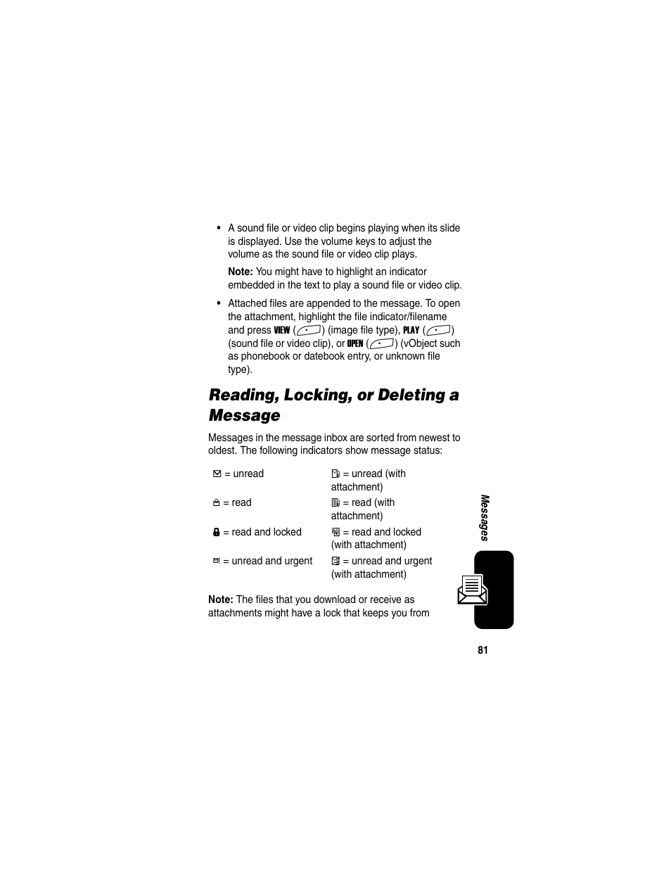 Reading, locking, or deleting a message | Motorola A845 User Manual | Page 83 / 234
