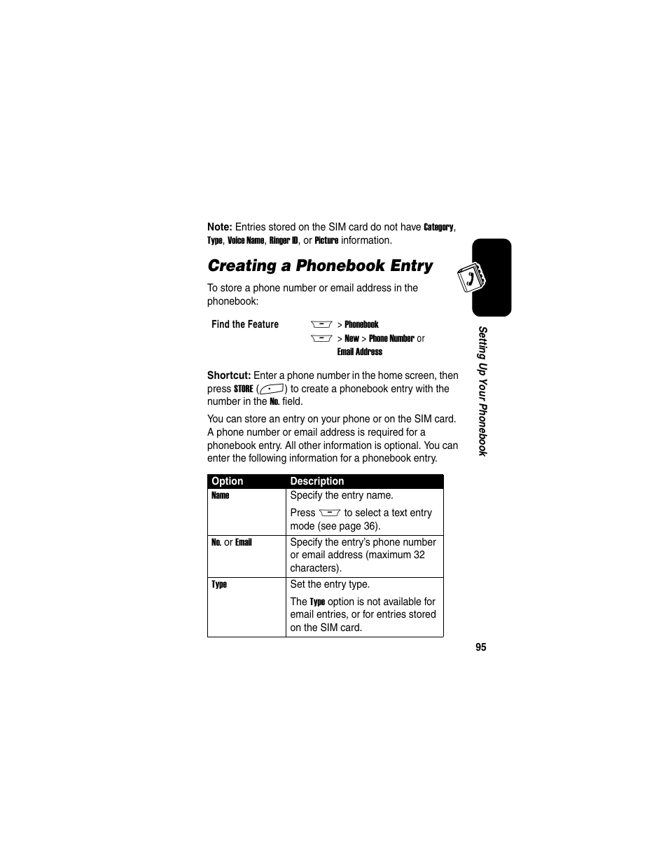 Creating a phonebook entry | Motorola A845 User Manual | Page 97 / 234