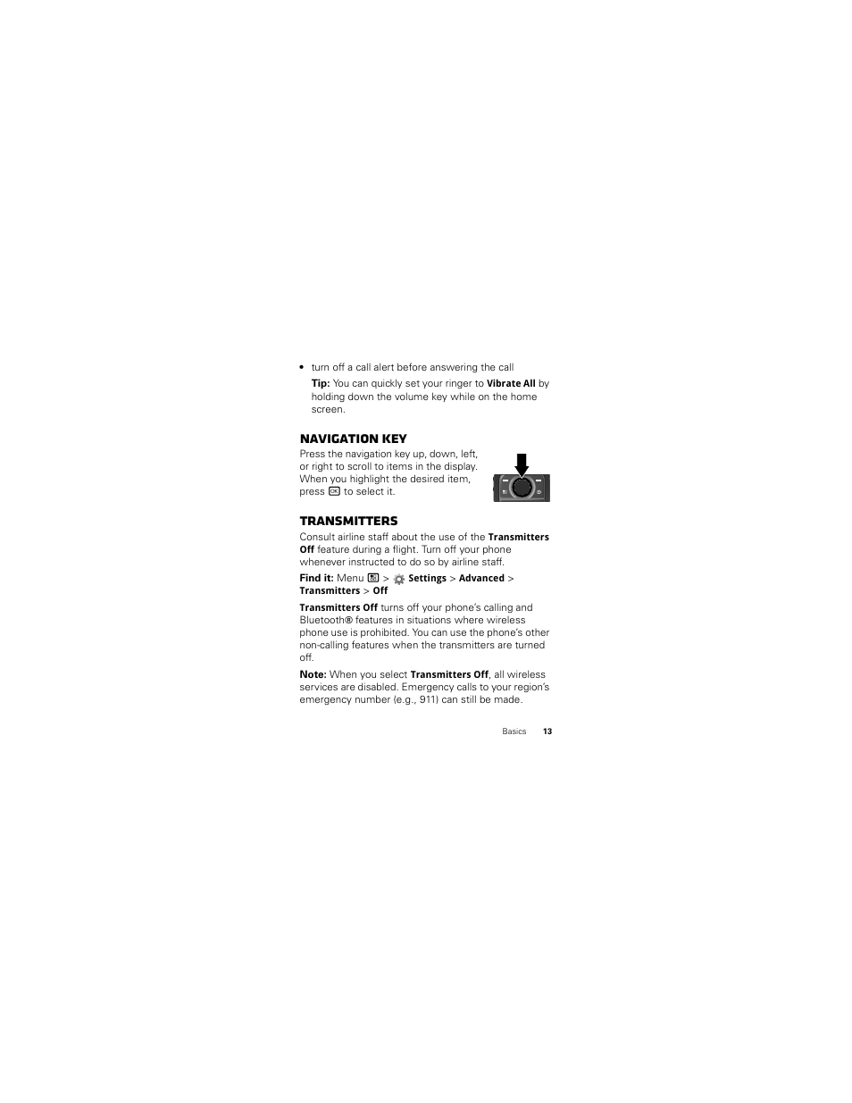 Navigation key, Transmitters | Motorola I412 User Manual | Page 15 / 64