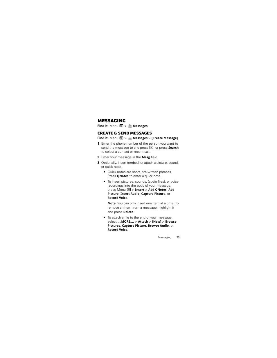 Messaging, Create & send messages | Motorola I412 User Manual | Page 25 / 64