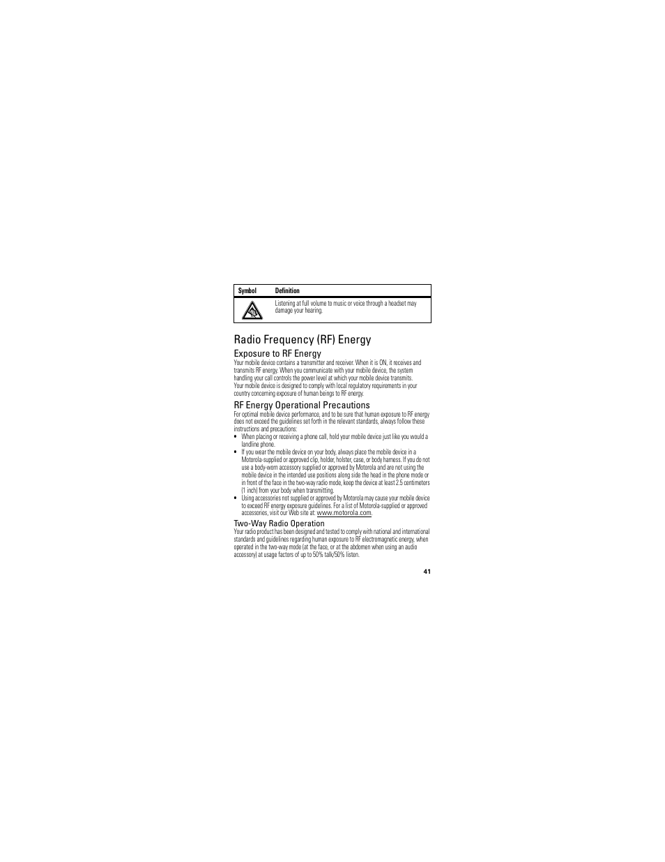 Radio frequency (rf) energy | Motorola I412 User Manual | Page 43 / 64