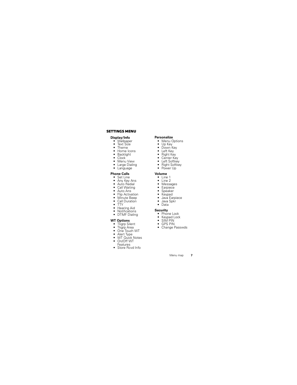 Settings menu | Motorola I412 User Manual | Page 9 / 64