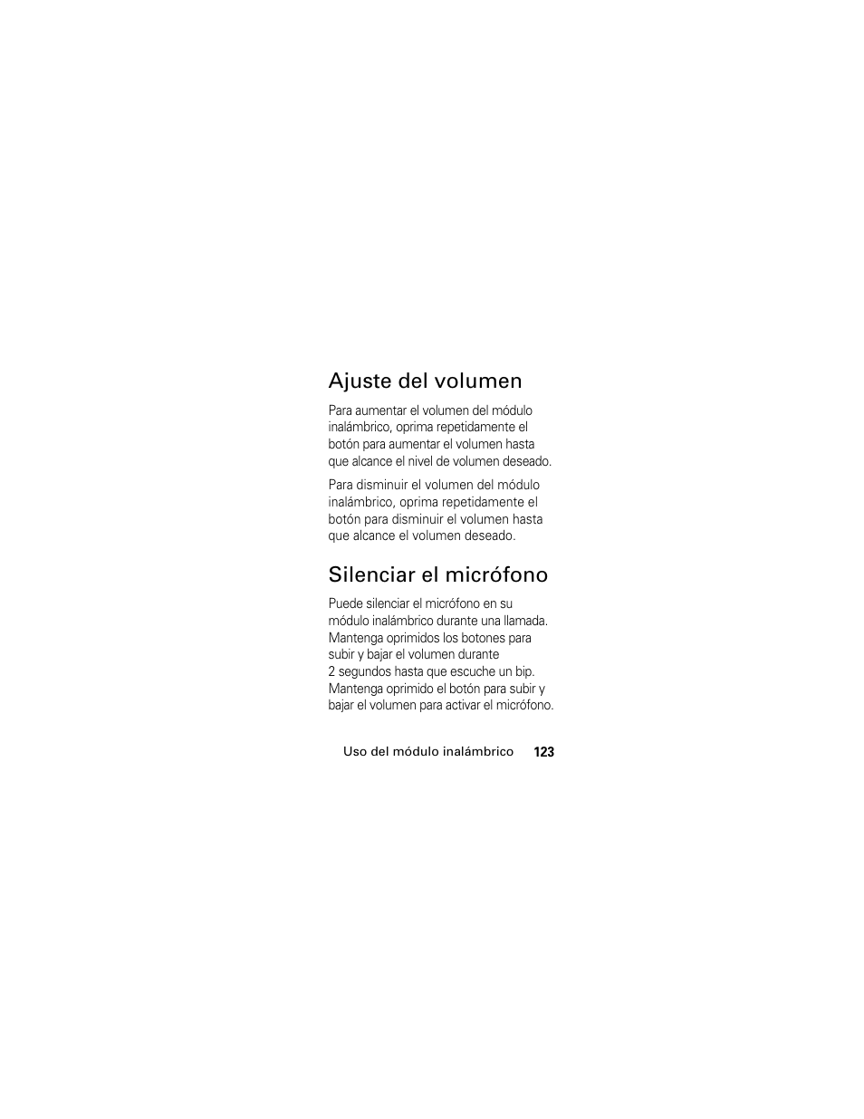 Ajuste del volumen, Silenciar el micrófono, Ajuste del volumen silenciar el micrófono | Motorola HS830 User Manual | Page 125 / 146
