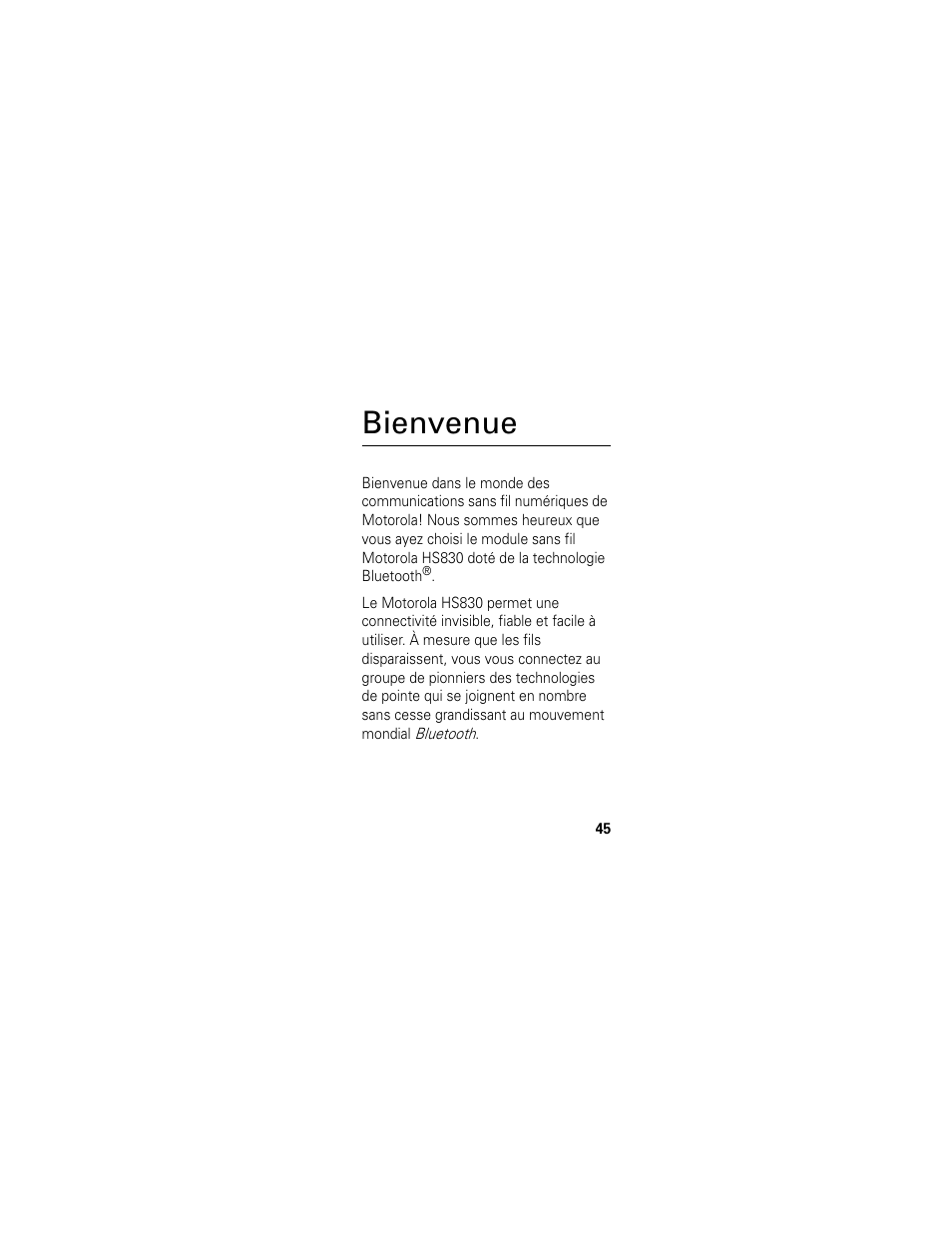 Bienvenue | Motorola HS830 User Manual | Page 47 / 146