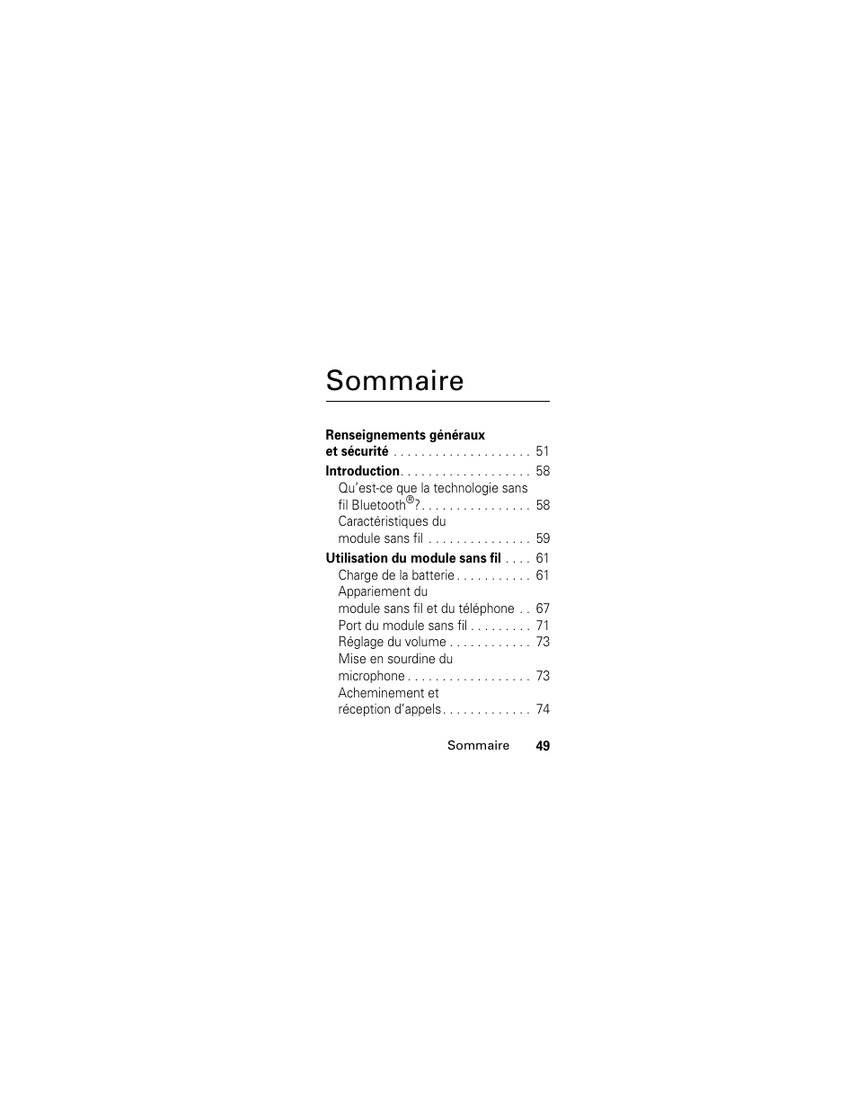 Sommaire | Motorola HS830 User Manual | Page 51 / 146
