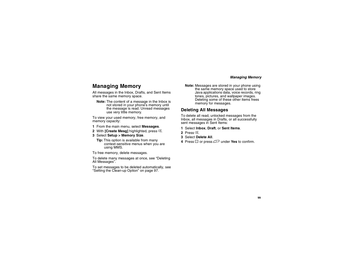 Managing memory | Motorola i275 User Manual | Page 109 / 207