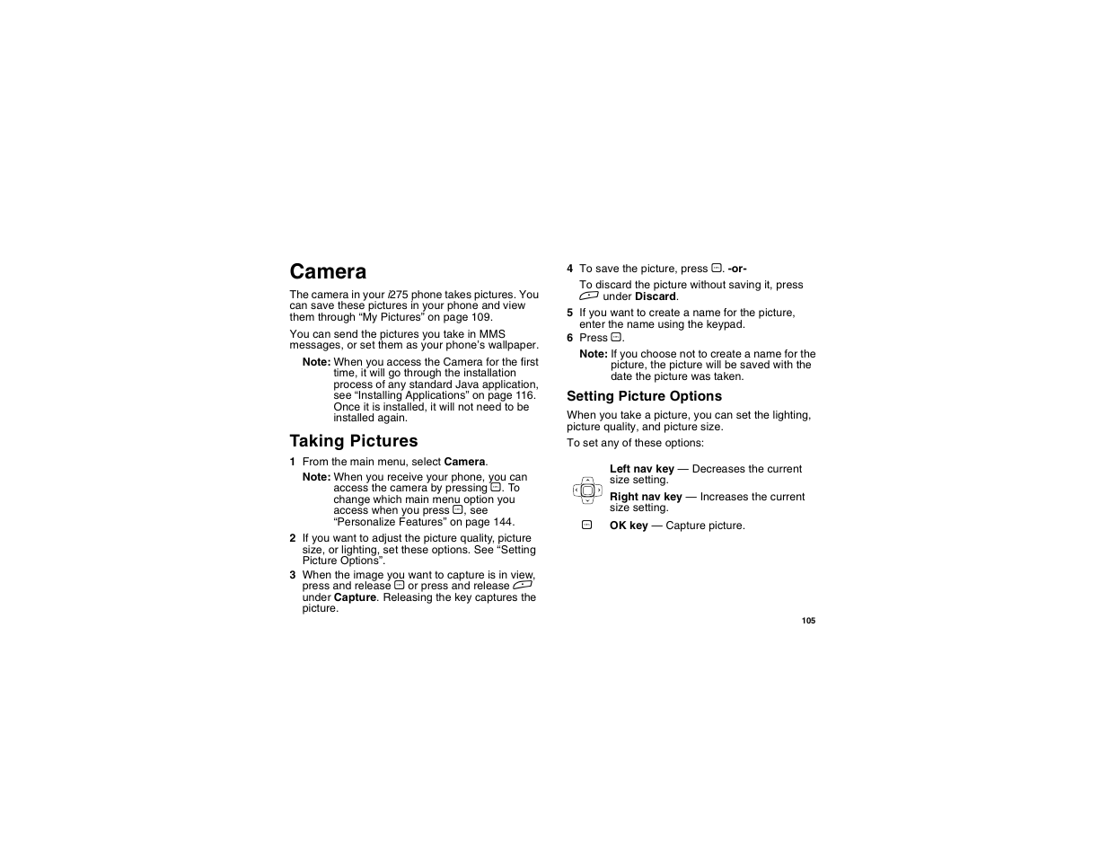 Camera, Taking pictures | Motorola i275 User Manual | Page 115 / 207