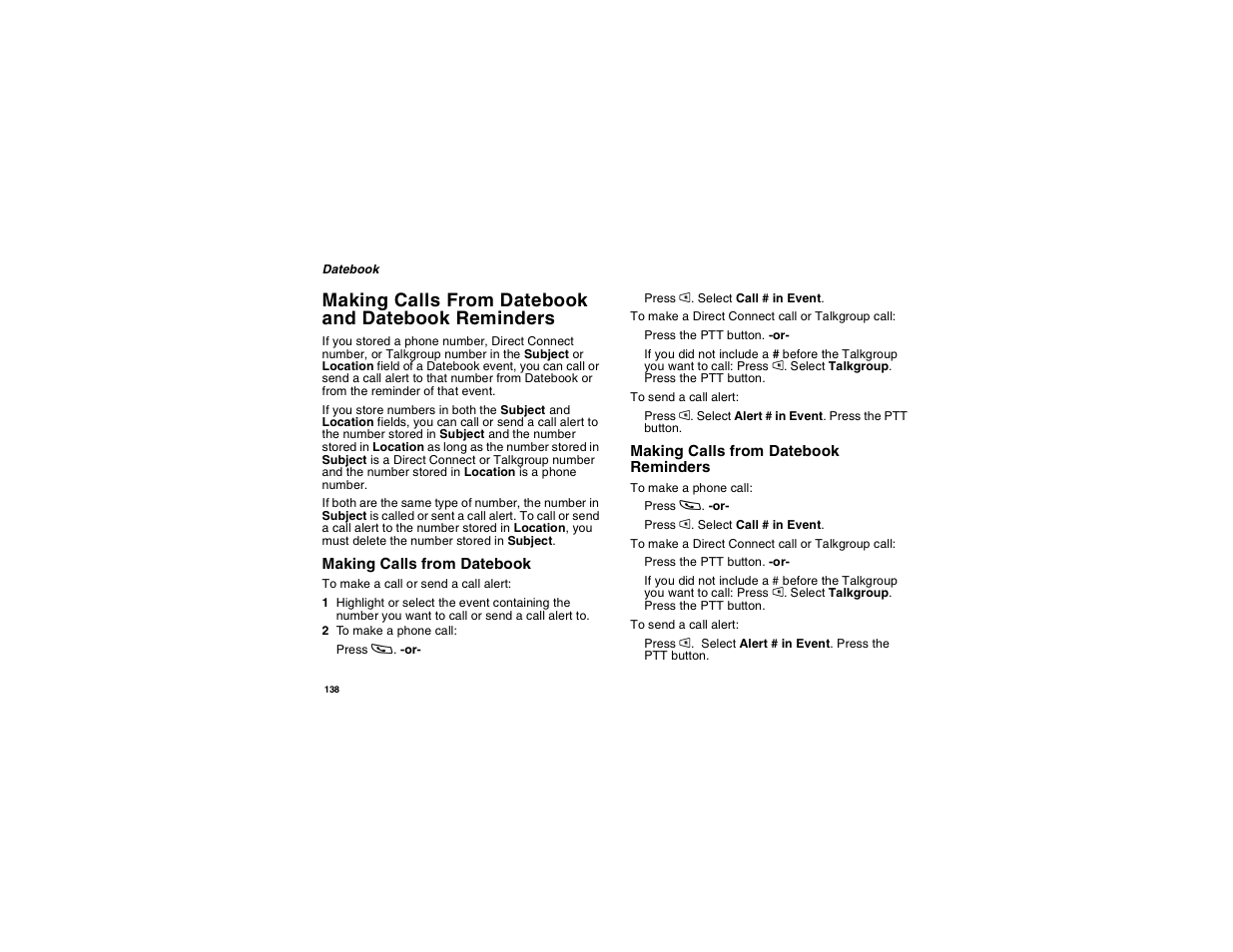 Making calls from datebook and datebook reminders, Making calls from datebook and, Datebook reminders | Motorola i275 User Manual | Page 148 / 207