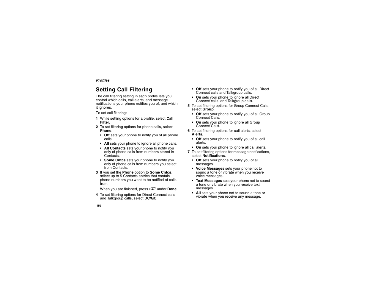 Setting call filtering | Motorola i275 User Manual | Page 160 / 207