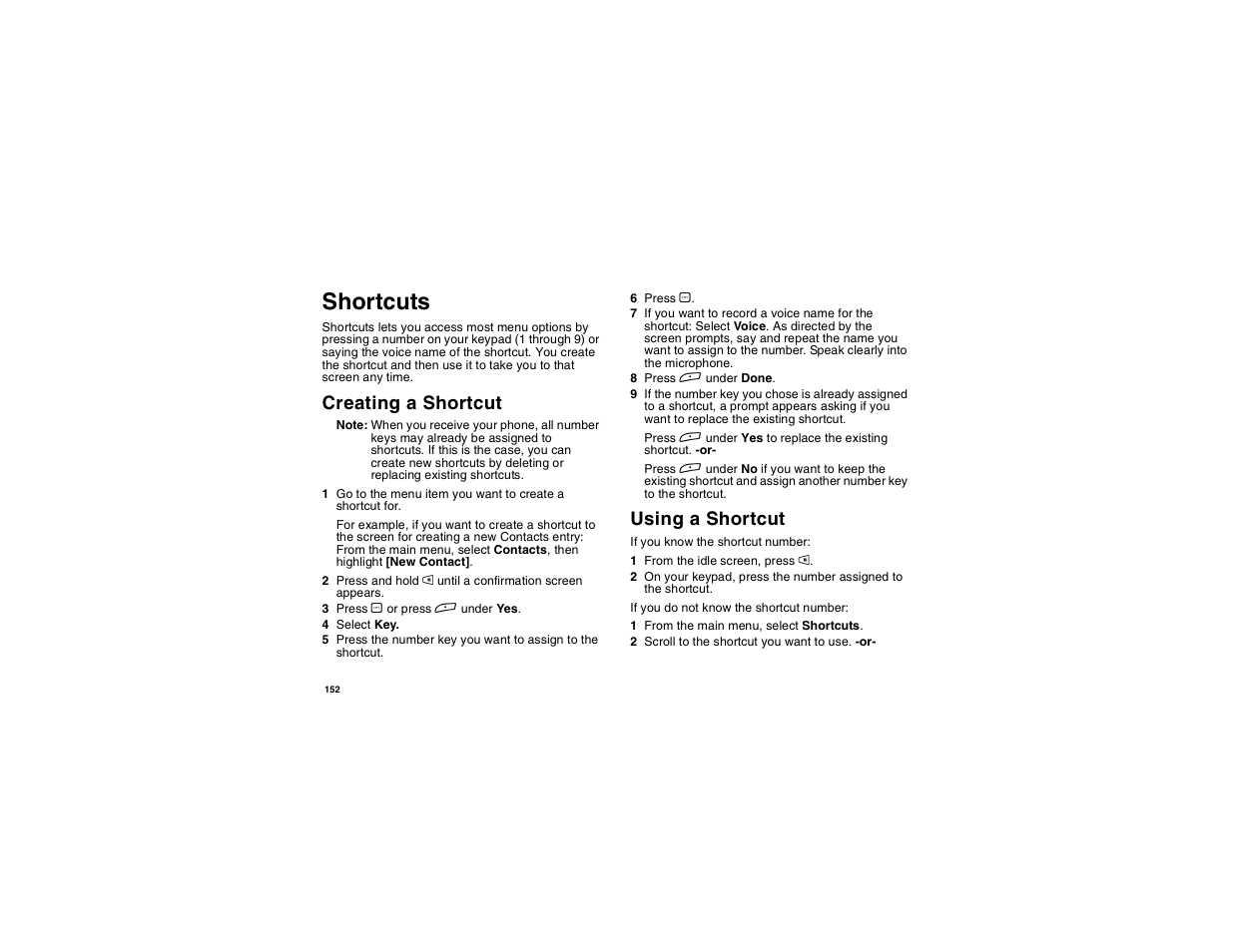 Shortcuts, Creating a shortcut, Using a shortcut | Motorola i275 User Manual | Page 162 / 207