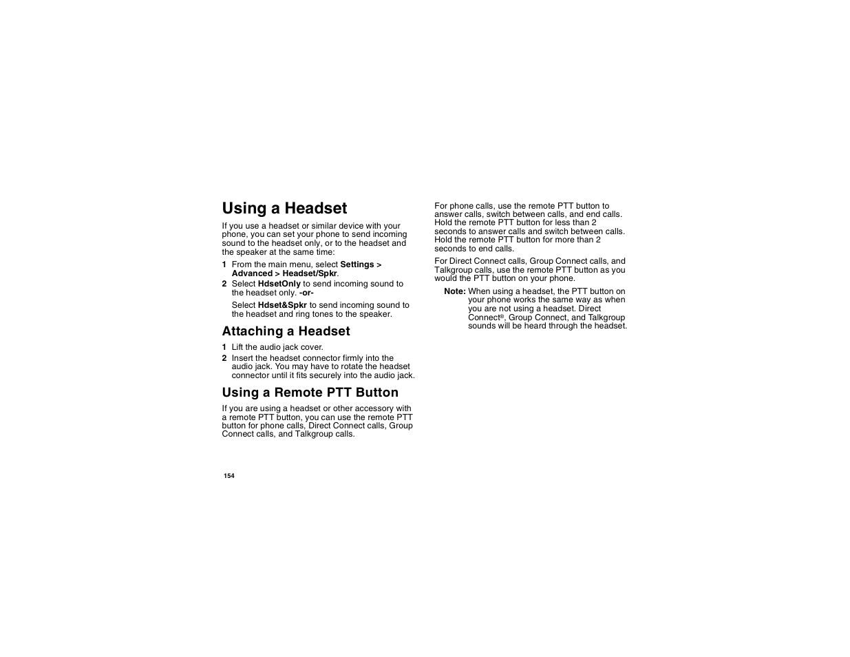 Using a headset, Attaching a headset, Using a remote ptt button | Attaching a headset using a remote ptt button, E “using a | Motorola i275 User Manual | Page 164 / 207