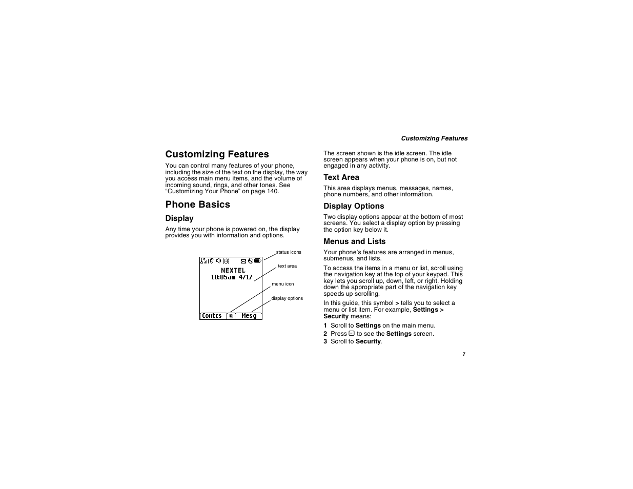 Customizing features, Phone basics | Motorola i275 User Manual | Page 17 / 207