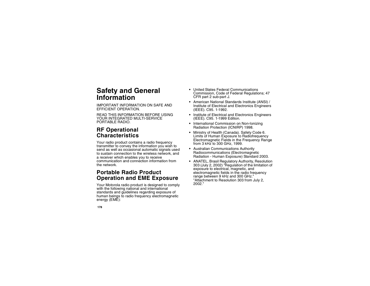 Safety and general information, Rf operational characteristics, Portable radio product operation and eme exposure | Portable radio product operation and, Eme exposure | Motorola i275 User Manual | Page 188 / 207